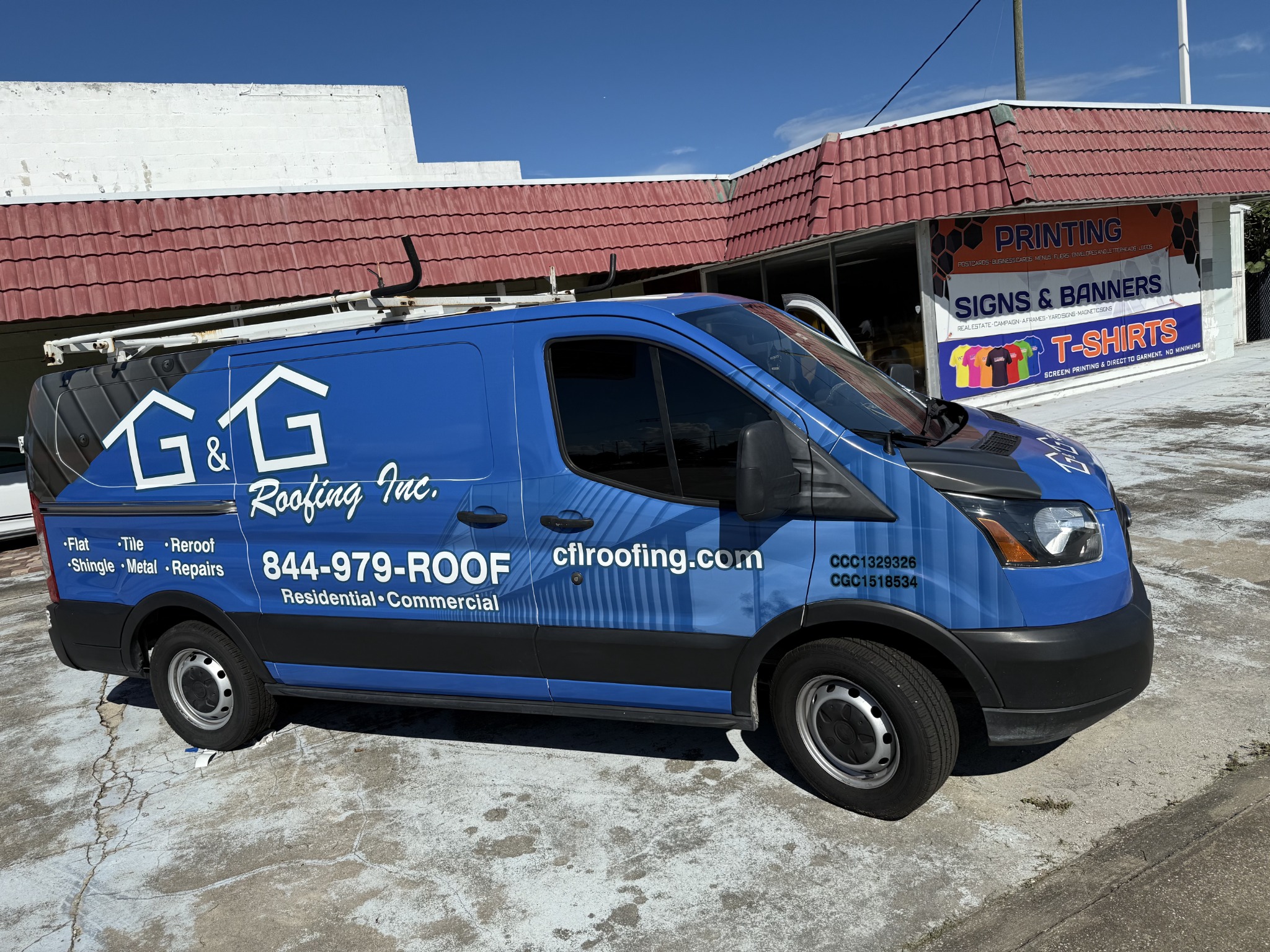 Roofing company van wrap