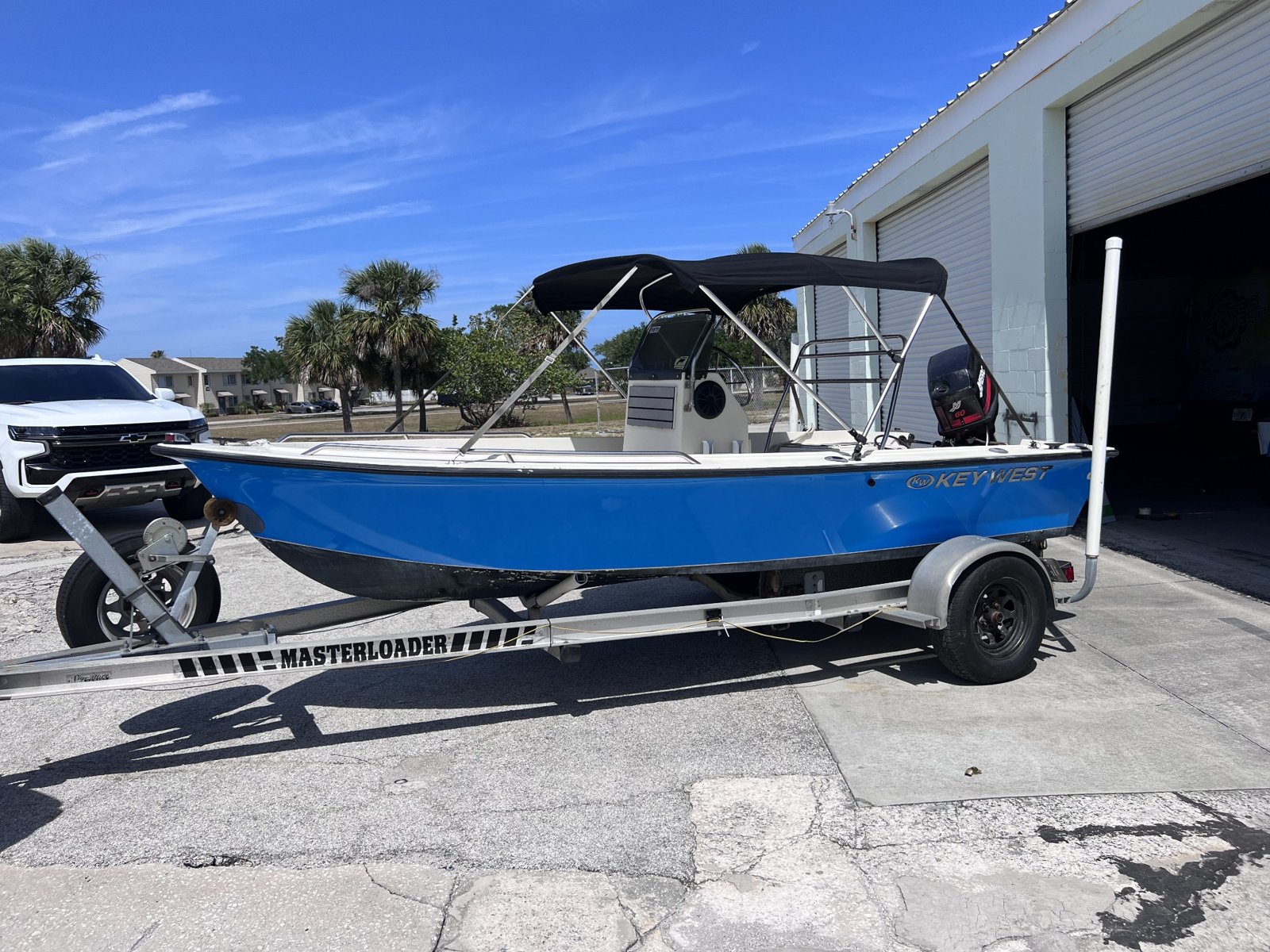 Blue boat exterior finish