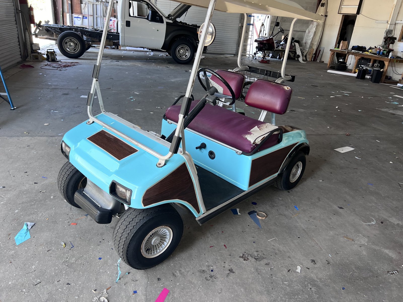 Turquoise golf cart exterior graphics